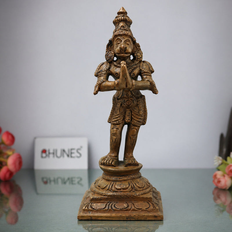 Bronze Hanuman Idol Anjaneya Bajrangbali Maruti Sankat Mochan Ram Bhakt Hanuman Statue, Brown, 4.5 Inch, 1 Piece
