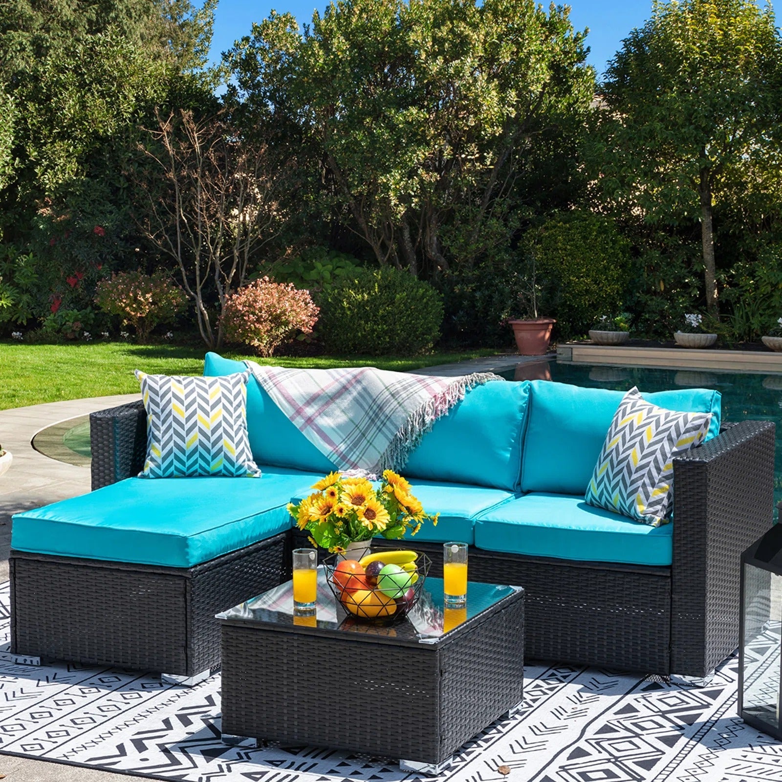Ment Outdoor Sofa Set 4 Seater and 1 Center Table Set (Black)