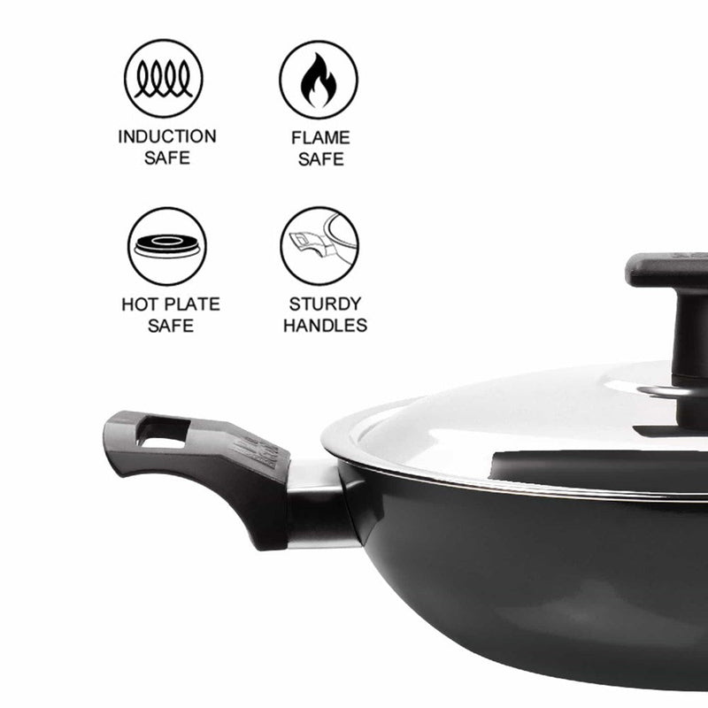 Hard Anodized Kadhai With Stainless Steel Lid (Milton Procook)