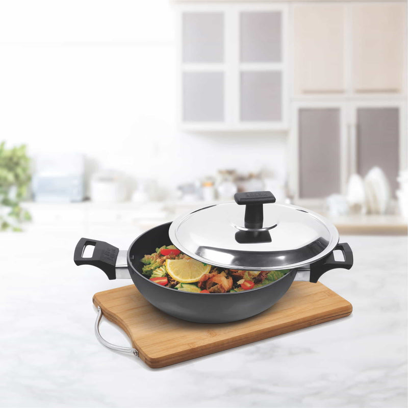 Hard Anodized Kadhai With Stainless Steel Lid (Milton Procook)