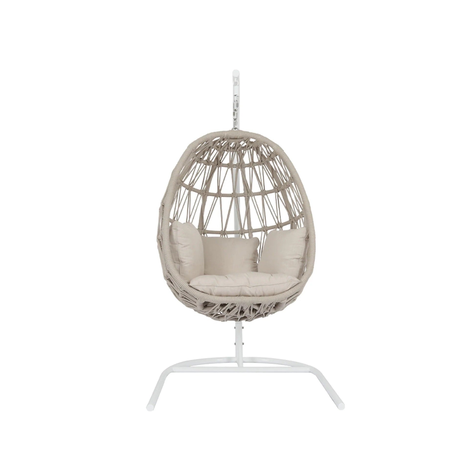 Saga Single Seater Hanging Swing With Stand For Balcony , Garden (Cream) Braided & Rope