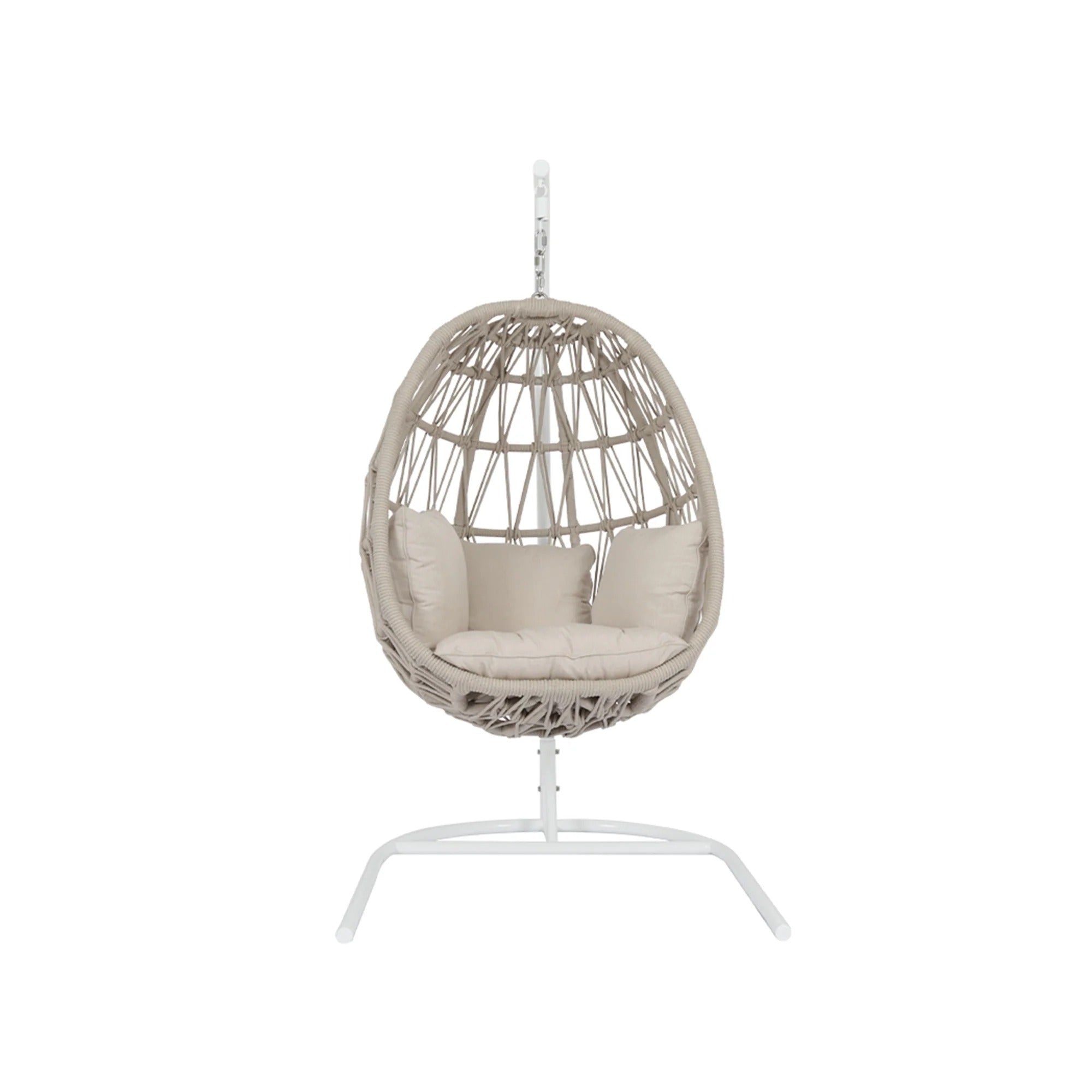 Saga Single Seater Hanging Swing With Stand For Balcony , Garden (Cream) Braided & Rope