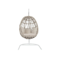 Saga Single Seater Hanging Swing With Stand For Balcony , Garden (Cream) Braided & Rope