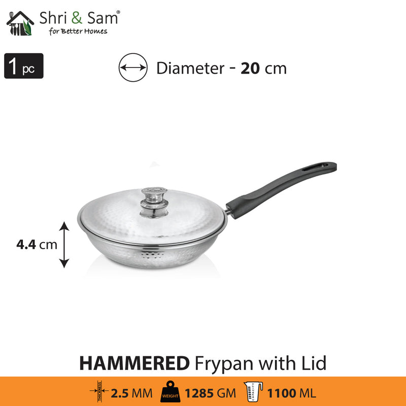 Stainless Steel Heavy Weight Hammered Fry Pan with SS Lid