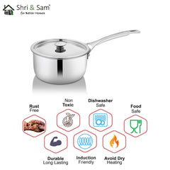 Stainless Steel Heavy Weight Sauce Pan with SS Lid Platinum