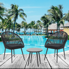 Sam Outdoor Patio Seating Set 2 Chairs and 1 Table Set (Black) Braided & Rope