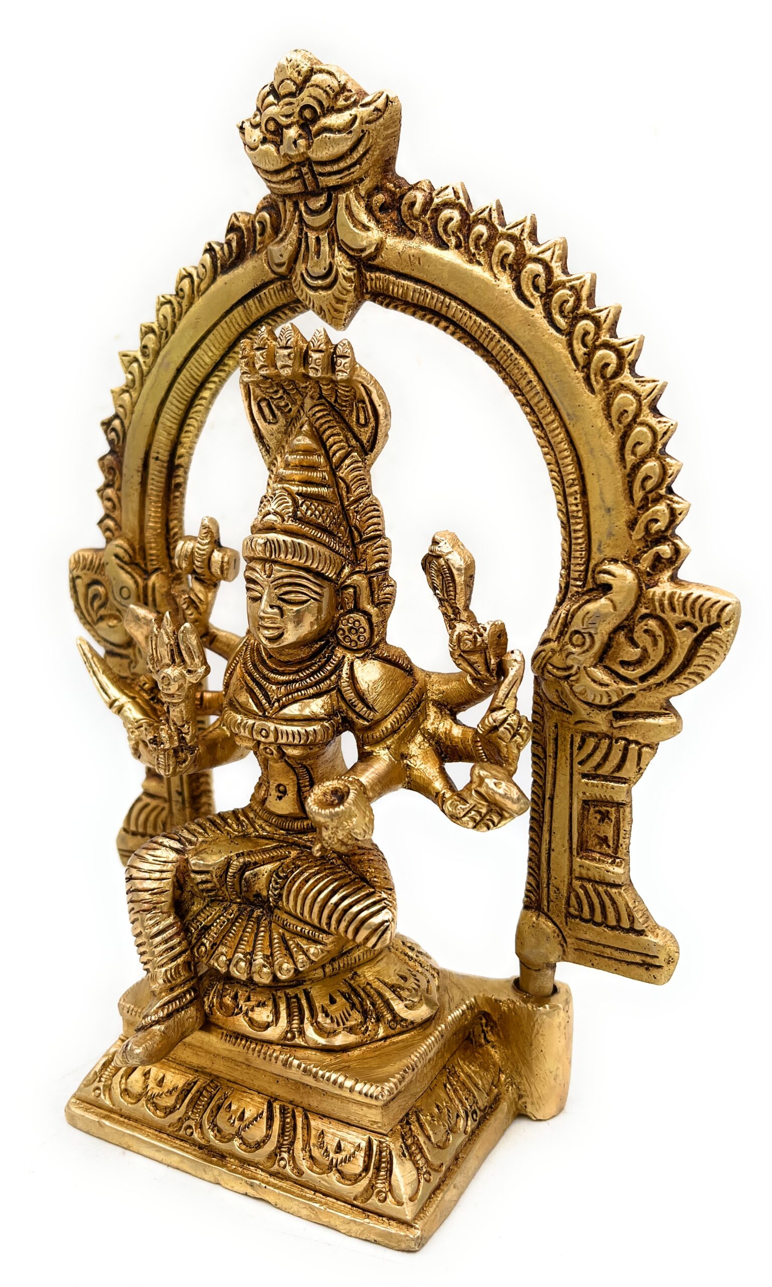 Brass Mariamman Idol, Mariyamma Muthu Mariamman Statue, Samayapuram Amman Vigraham, South Indian Devi Murti for Pooja Decor,Gold, 7 Inch, 1 Piece