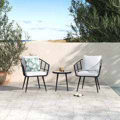 Irix Outdoor Patio Seating Set 2 Chairs and 1 Table Set (Black + White)