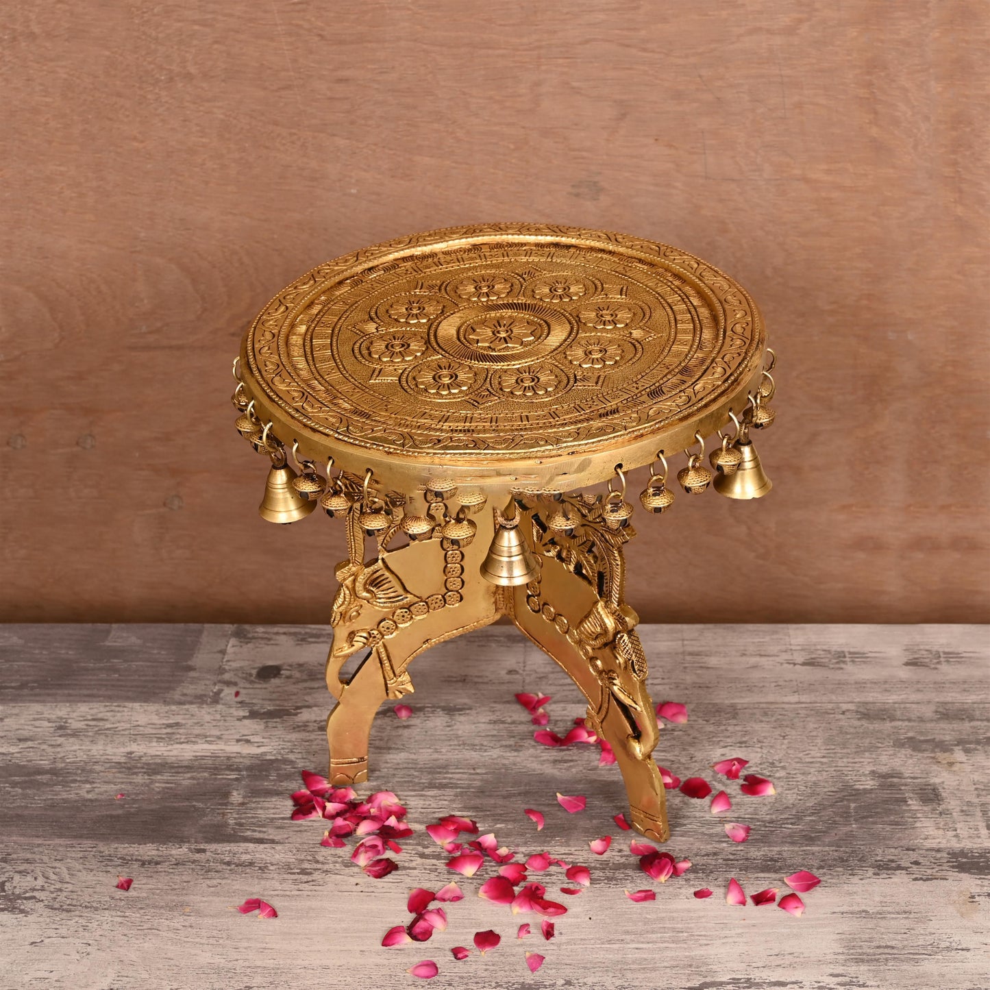 Brass Stool With Hanging Bells (12 Inch)