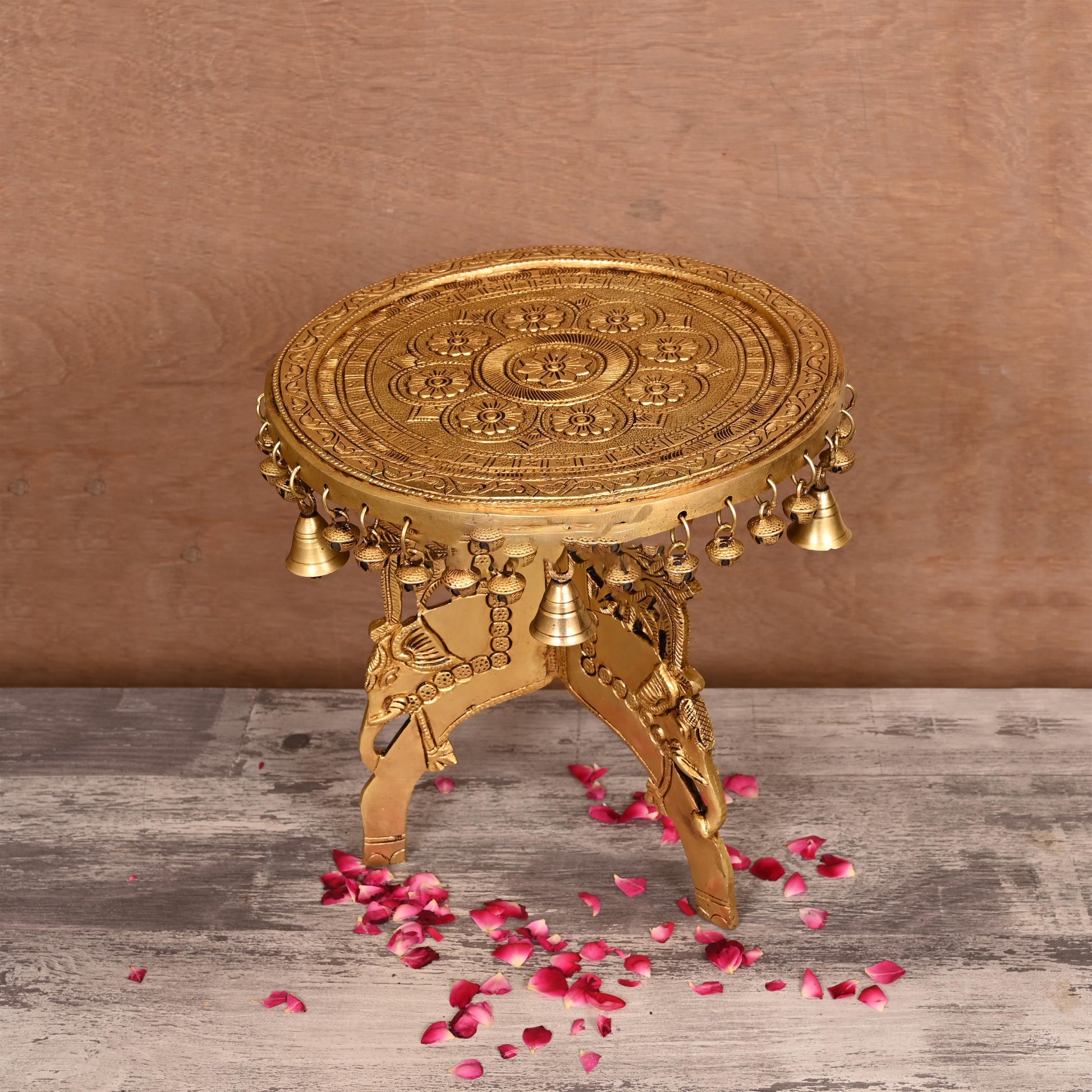 Brass Stool With Hanging Bells (12 Inch)
