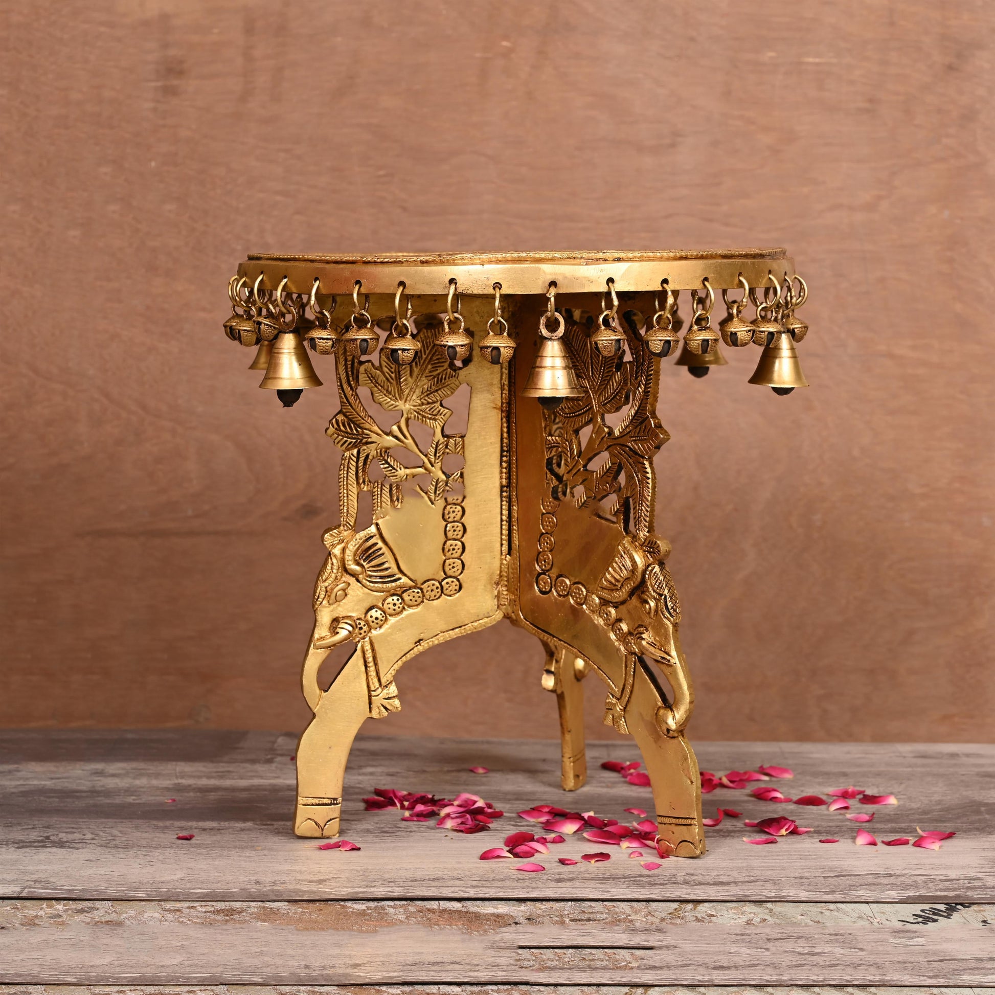 Brass Stool With Hanging Bells (12 Inch)