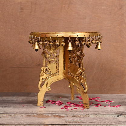 Brass Stool With Hanging Bells (12 Inch)
