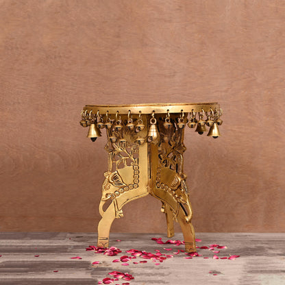 Brass Stool With Hanging Bells (12 Inch)