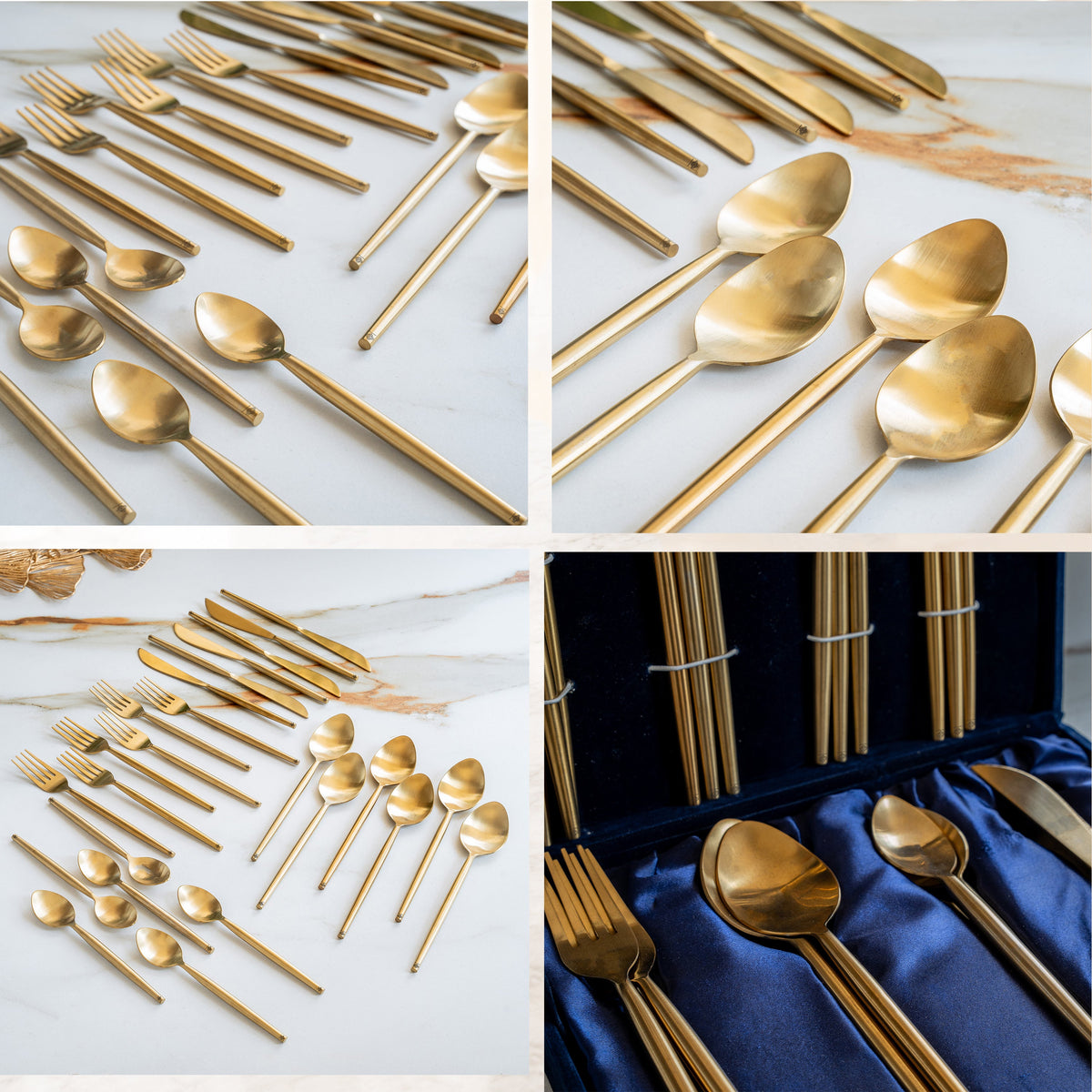 Brass Matt Finish 24 Pcs Cutlery Set with Velvet Box for Dining