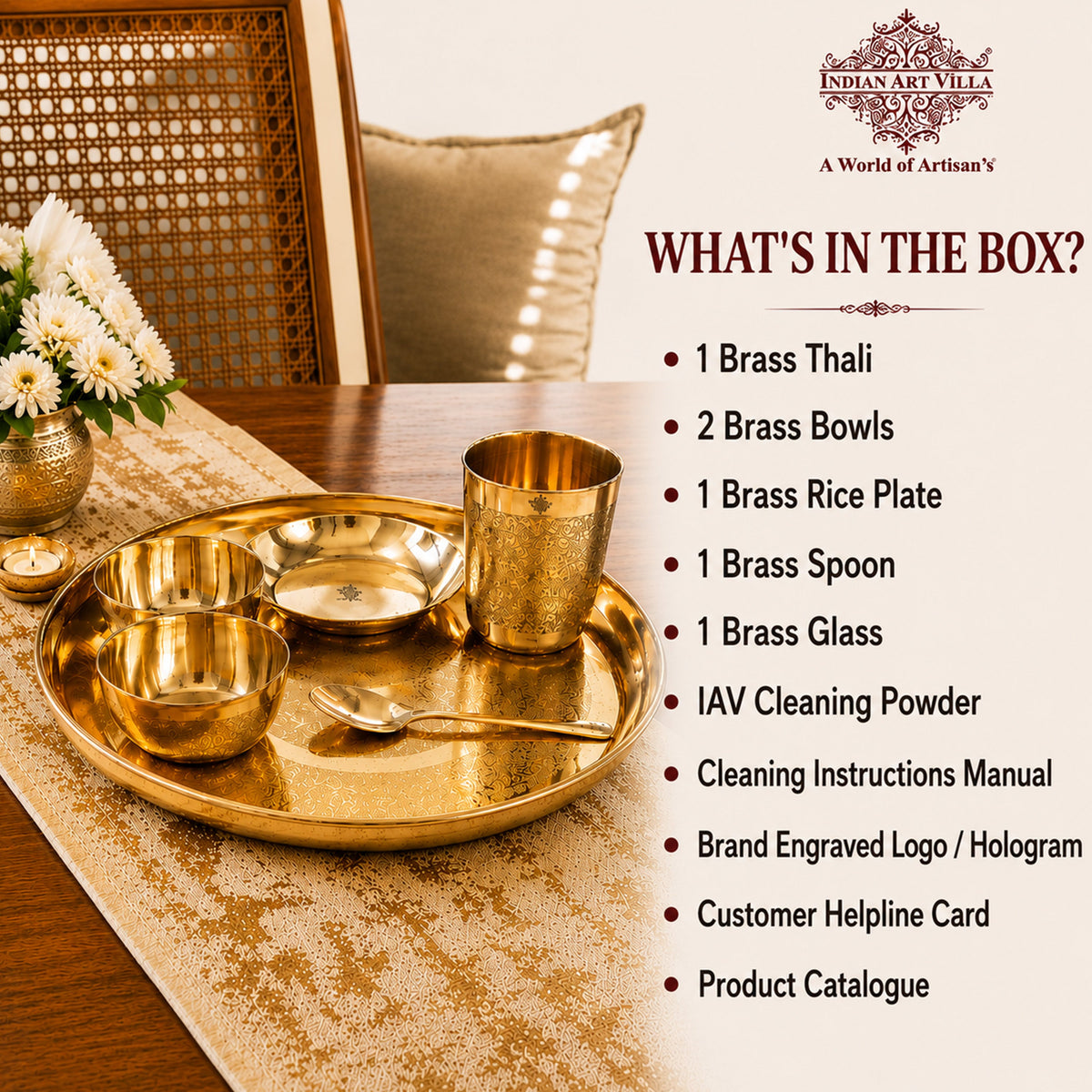 Brass Embossed Design Thali Set - Gold Dining & Gifting Set