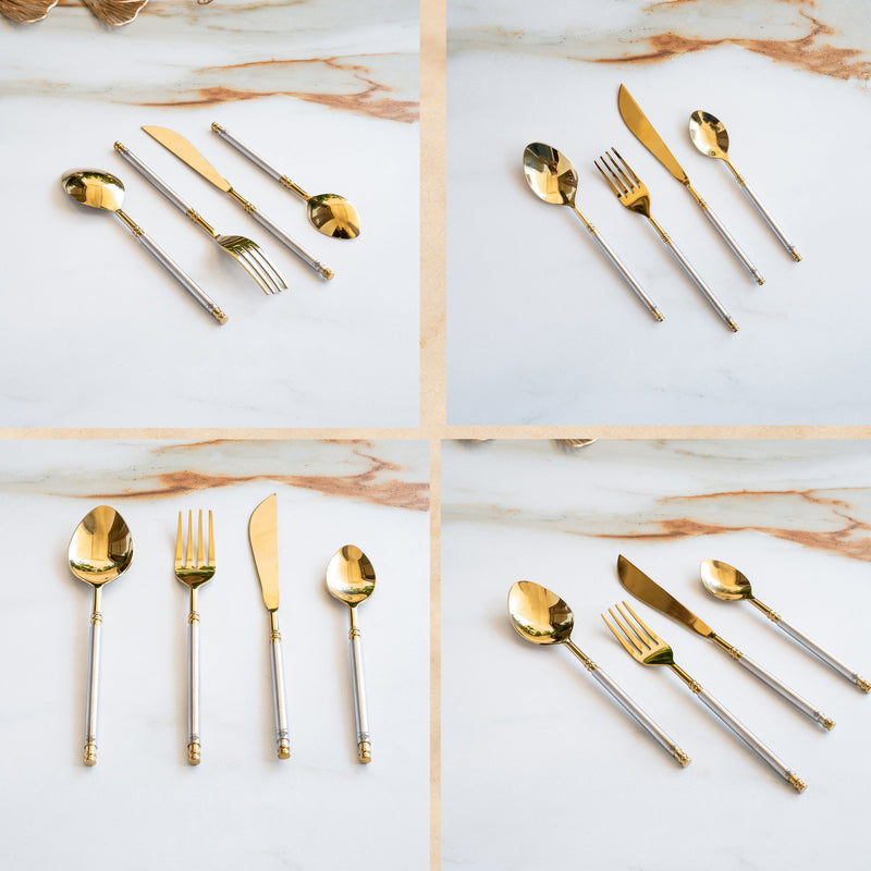 Stainless Steel Gold Cutlery Set of 4 with Dual