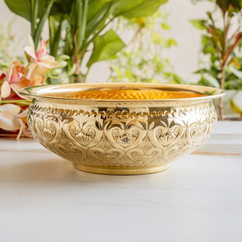 Pure Brass Embossed Design Urli