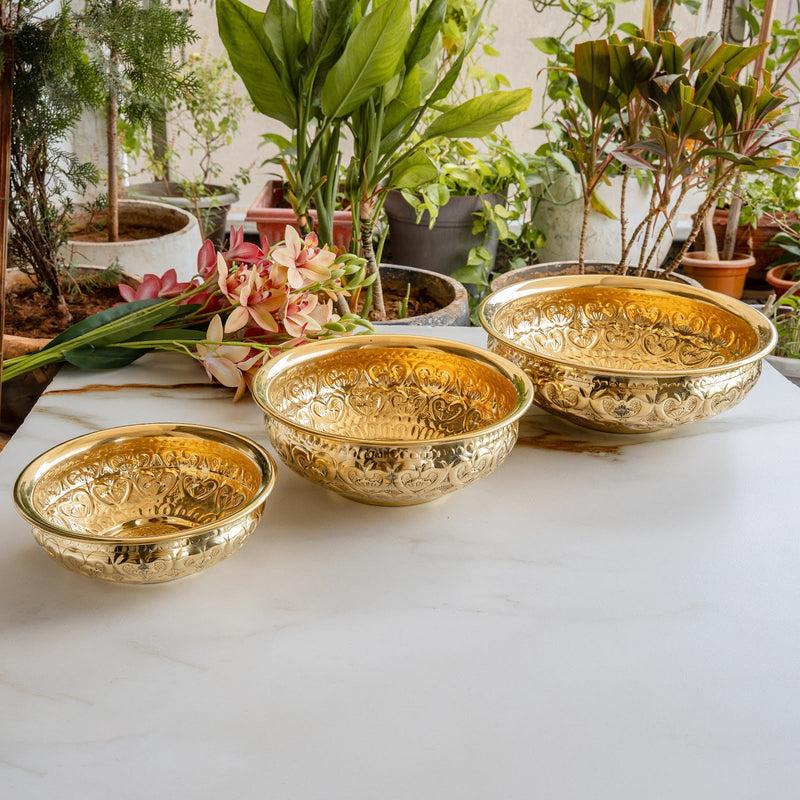 Pure Brass Embossed Design Urli