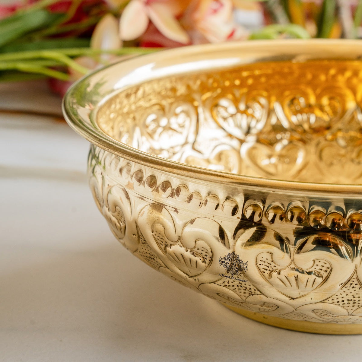 Pure Brass Embossed Design Urli
