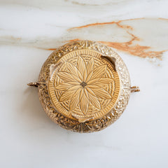 Pure Brass Embossed Urli With Peacock Handles & Lotus Design - 1850ML