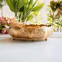 Pure Brass Embossed Scalloped Urli with Lotus Design