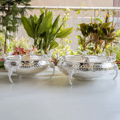 Handmade Brass Silver Plated Urli with Elephant Figurines
