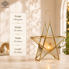 Brass & Glass Star Candle Stand with Handle- Decorative Accent