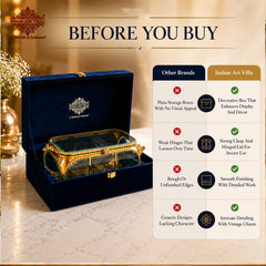Brass & Glass Embossed Mini Almirah, 3.8 Inch Decorative Box for Home Decor & Gifting