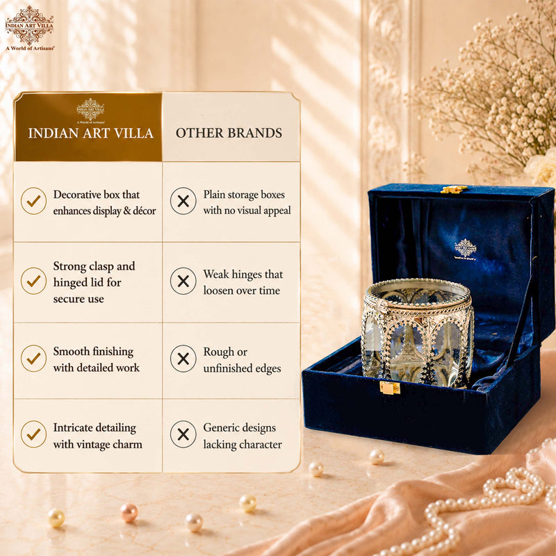 Brass & Glass Decorative Box with Embossed Detail
