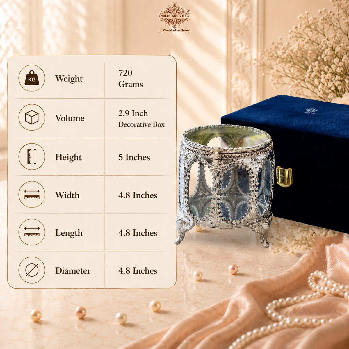 Brass & Glass Decorative Box with Embossed Detail
