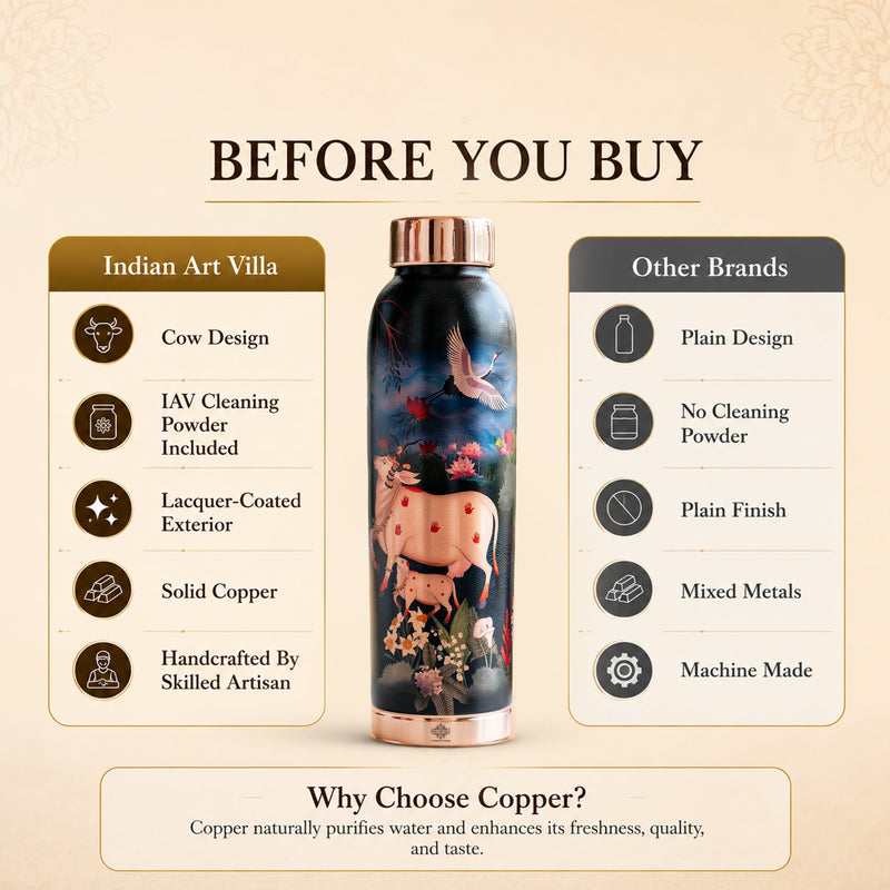 Copper Kalakriti Cow Art Printed Bottle - 940 ML