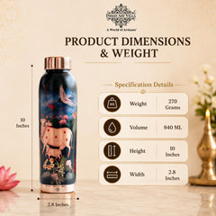 Copper Kalakriti Cow Art Printed Bottle - 940 ML