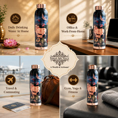 Copper Kalakriti Cow Art Printed Bottle - 940 ML