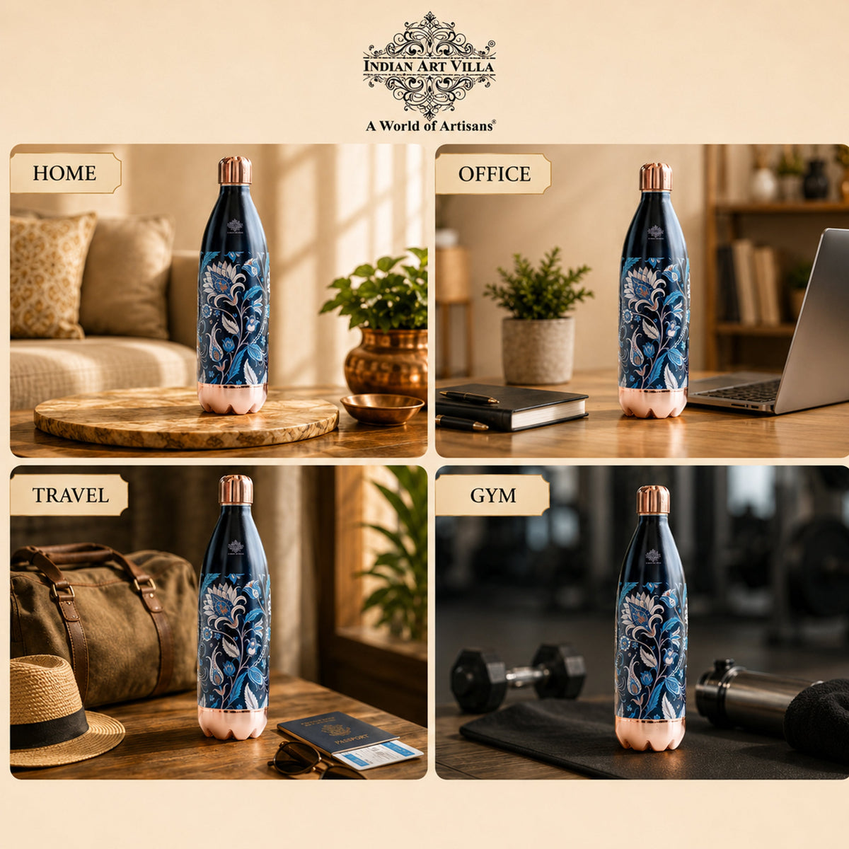 Copper Kalakriti Midnight Tulip Printed Bottle-1050 ML