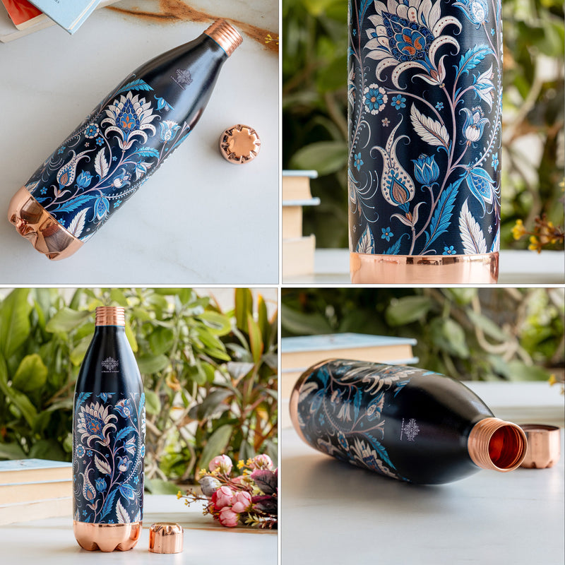 Copper Kalakriti Midnight Tulip Printed Bottle-1050 ML