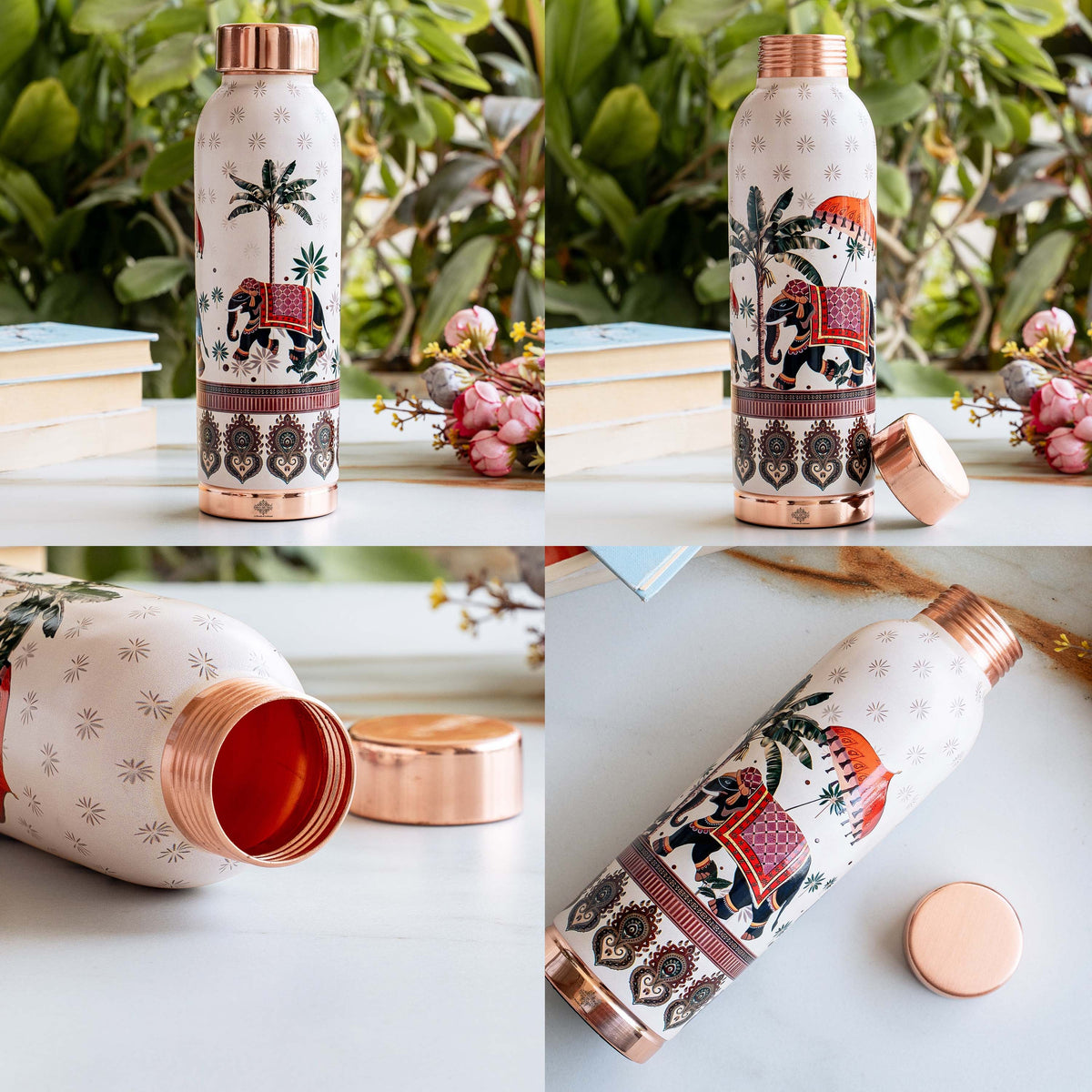 Copper Kalakriti Elephant Walk Printed Bottle - 900 ML