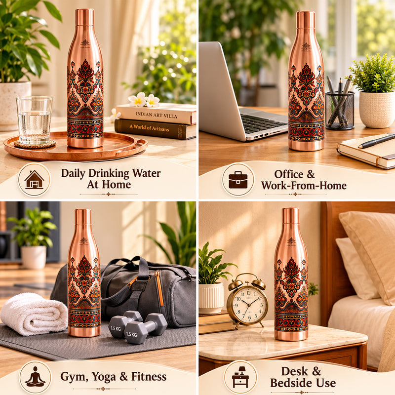 Copper Kalakriti Rose Gold Blossom Printed Bottle-1080 ML