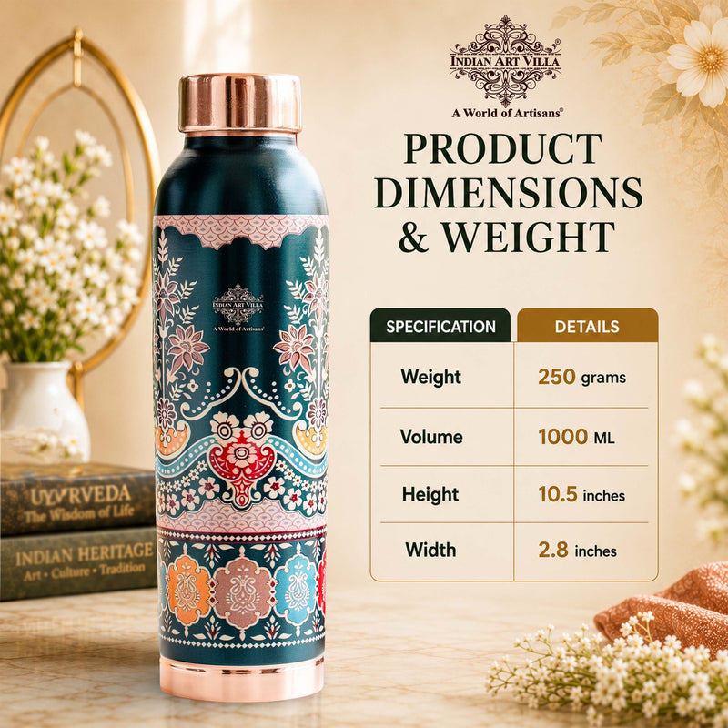 Copper Kalakriti Emerald Bloom Printed Bottle - 1000 ML