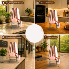 Copper Water Pot with Embossed Design,With Stand & Glass Pyramid shape - 5 Litre