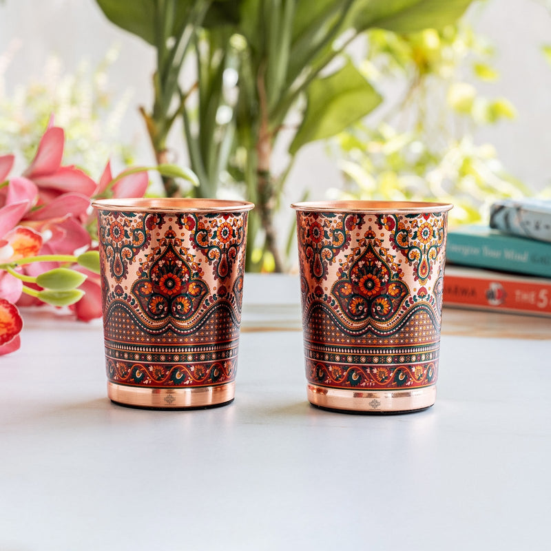 Pure Copper Kalakriti Print Glass for Daily Use, Home & Gifting - 270 ML