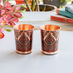 Pure Copper Kalakriti Print Glass for Daily Use, Home & Gifting - 270 ML