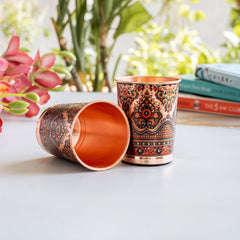 Pure Copper Kalakriti Print Glass for Daily Use, Home & Gifting - 270 ML