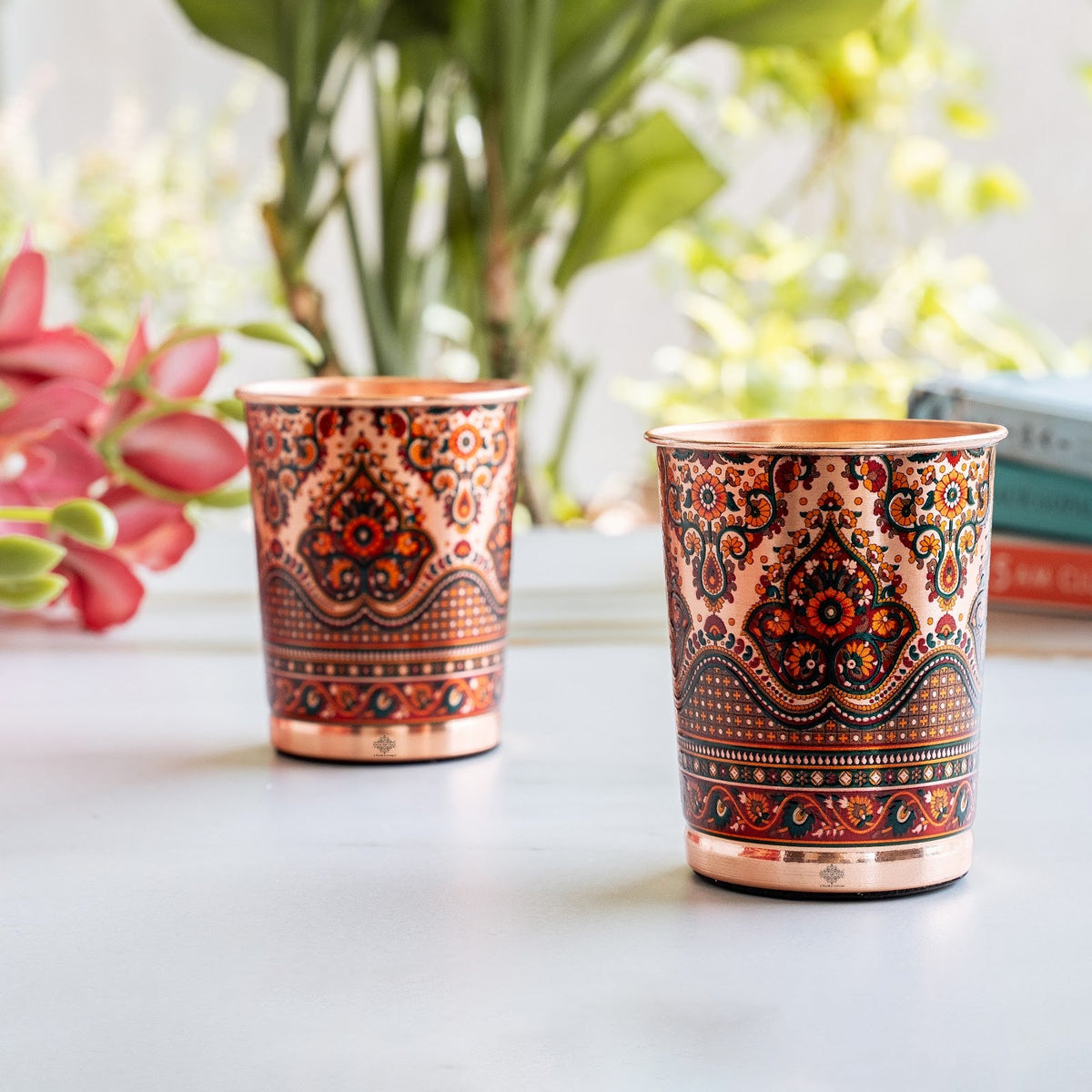 Pure Copper Kalakriti Print Glass for Daily Use, Home & Gifting - 270 ML