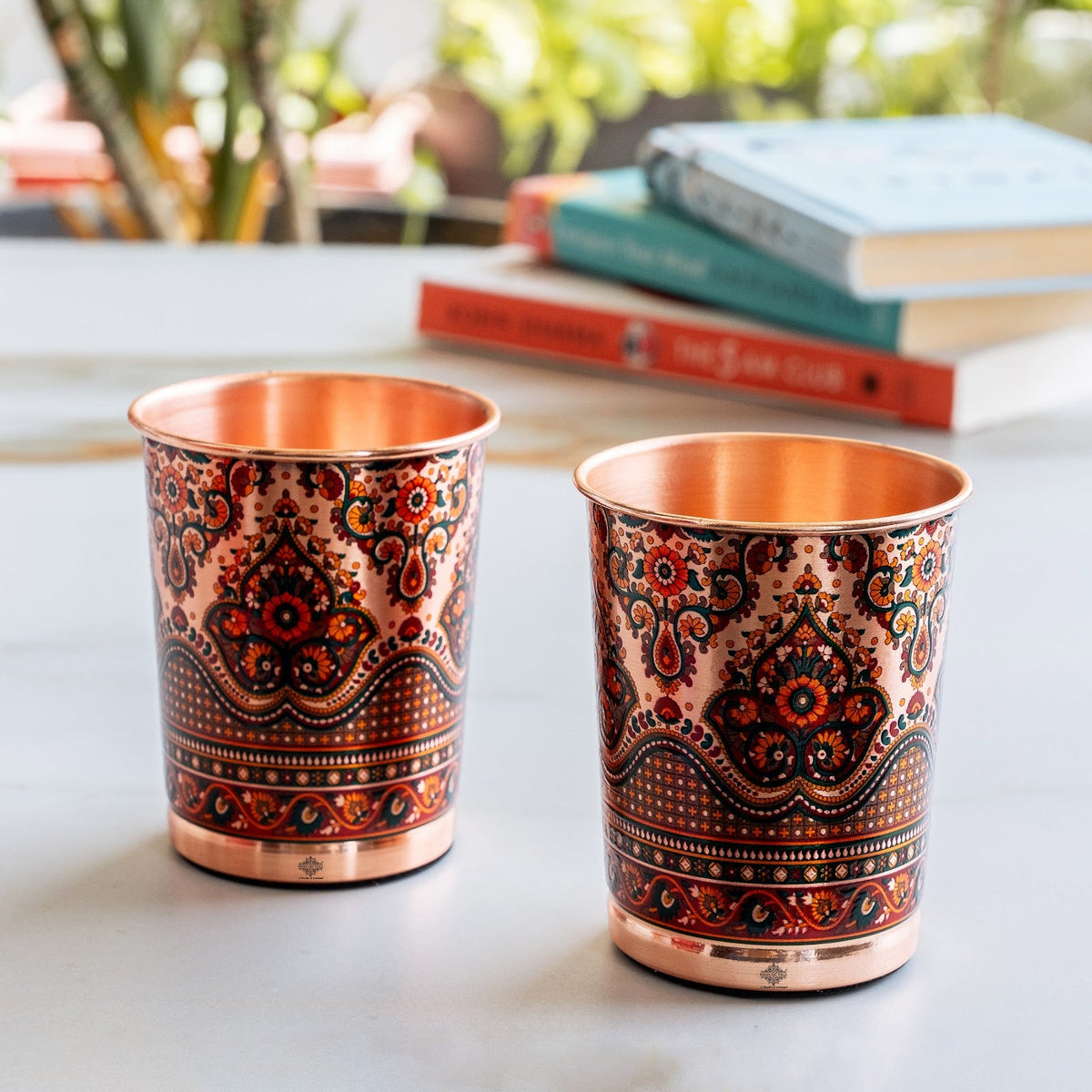 Pure Copper Kalakriti Print Glass for Daily Use, Home & Gifting - 270 ML