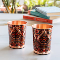 Pure Copper Kalakriti Print Glass for Daily Use, Home & Gifting - 270 ML