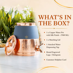 Copper Water Pot with Hammered Design & Silk Finish 7000 ML
