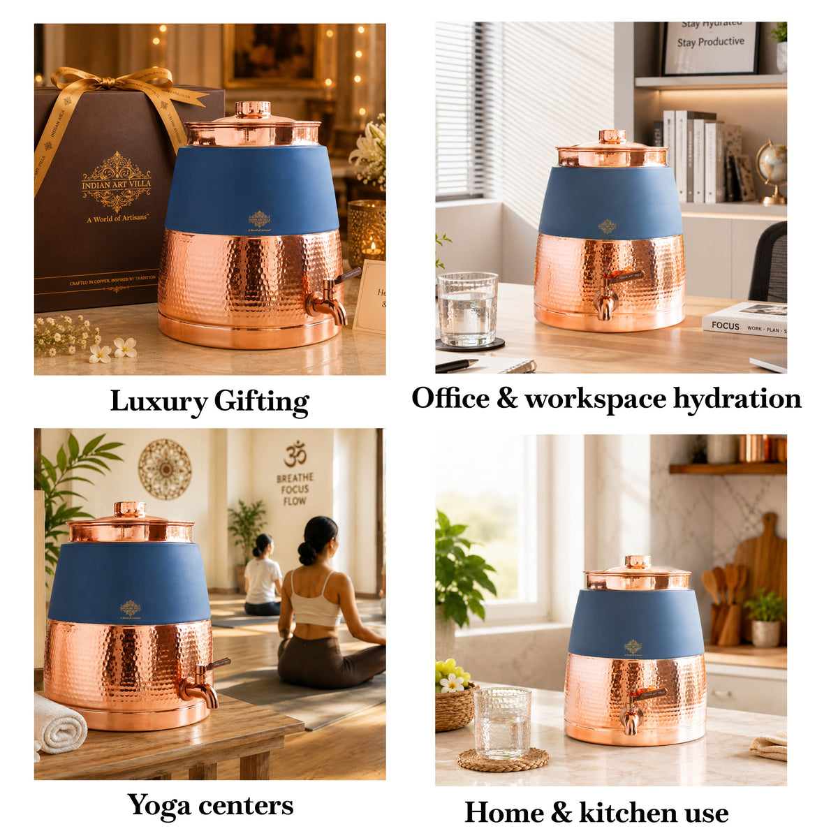 Copper Water Pot with Hammered Design & Silk Finish 7000 ML