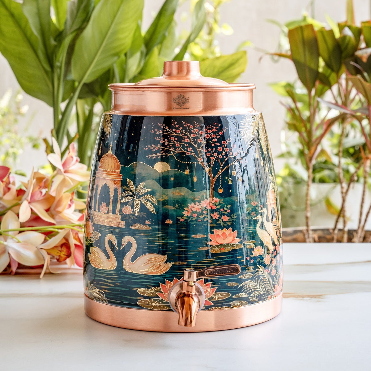 Pure Copper Water Pot with Kalakriti Printed Design - 7100 ML