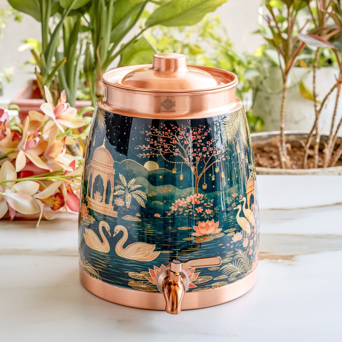 Pure Copper Water Pot with Kalakriti Printed Design - 7100 ML