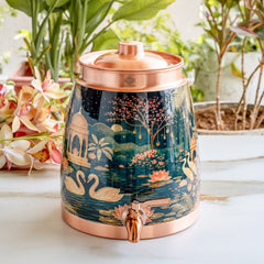 Pure Copper Water Pot with Kalakriti Printed Design - 7100 ML